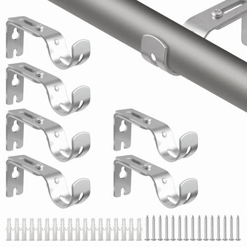 SyiXute 6 Pièces Support Tringle Rideaux,25 mm Supports Pour Tringles À Rideaux Réglables En Métal,Fixation Tringle Rideau avec Vis pour Les Bureaux Les Armoires De Chambre,Argent