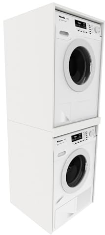 Waschmaschinenschrank 66 x 180 x 65 cm (B/H/T) - Kolumnenschrank für Waschmaschine Trockner Schrank - Waschturm Überbauschrank - Waschmaschinenregal - Schrank für Waschküche und Bad (Weiß Matt)