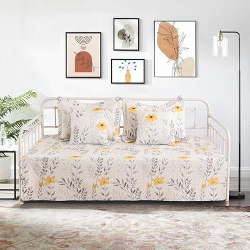 TieyaChkis 5 Piece Floral Daybed Cover Set Twin Daybed Bedding Sets for All Season Lightweight Flower Day Bed Comforter with Matching Shams&Decorative Pillows,39x75