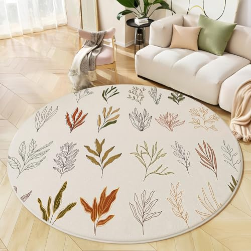 ALTCIRNMD Linienanlagen Weiß Weicher Runder Kurzflor-Teppich Handgezeichnete Illustrationen Für Wohnzimmer & Schlafzimmer,Einfache Pflege,Heimbüro-Dekoration,80Cm Durchmesser
