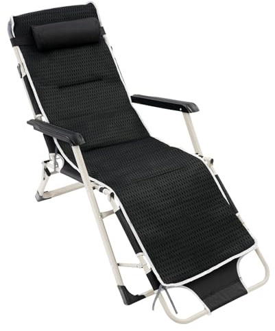 panfudongk Tumbona plegable, 3 niveles ajustables, tumbona de jardín con cojín extraíble, antifaz y colchón, 185 x 26 cm