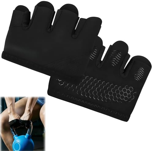 Nexaflow Gants de Fitness Doigts Courts à Quatre Doigts, Gants d’Entraînement avec Paume Antidérapante, Gants de Sport Rembourrés pour Homme et Femme, pour Crossfit, Musculation (Noir)