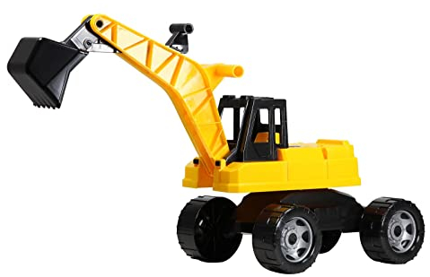 Lena Starke Riesen Bagger, Baufahrzeug Giga Trucks Schaufelbagger mit 2 Stahlachsen, großer Spielzeugbagger in gelb und schwarz, Baggerfahrzeug für Kinder bis max. 25 kg, Gelb/Schwarz,ca. 70 cm