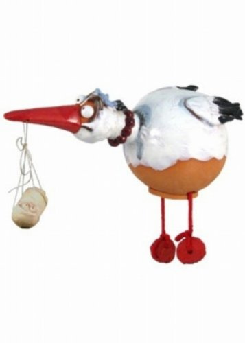 Keramik Gartenstecker Gartenkugel Blumenstecker Beetstecker Storch mit Baby