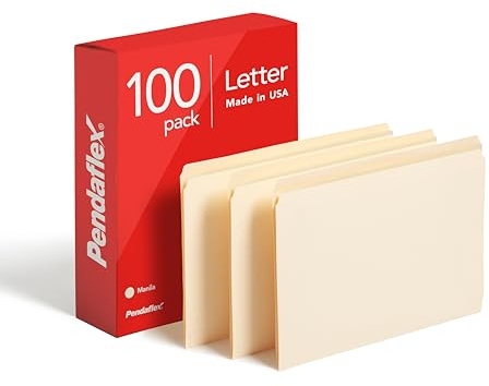 Pendaflex 752 File Folders, Straight Cut, Top Tab, Letter, Manila (Box of 100), Natural