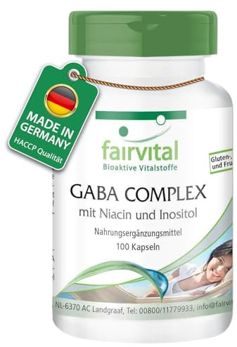 Fairvital | GABA COMPLEX - avec 1200mg d'Inositol, 400mg de Vitamine B3 & 200mg de GABA par dose journalière - 50 jours - VEGAN - Fortement dosé - 100 caps - avec niacine et inositol