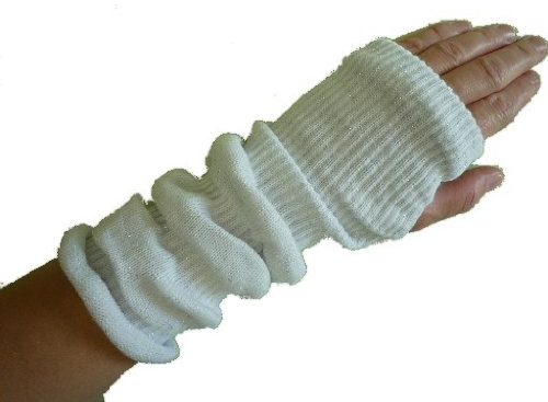 alles-meine.de GmbH weiß - silberfäden - Pulswärmer/Stulpen Stulpe - Armstulpen Muff Müffchen mit Glitzer Effekt