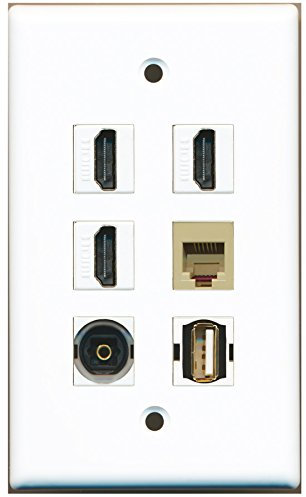 RiteAV – 3 HDMI 1 Port USB A-A 1 Port Telefon RJ11 RJ12 Beige 1 Port Toslink Wandplatte
