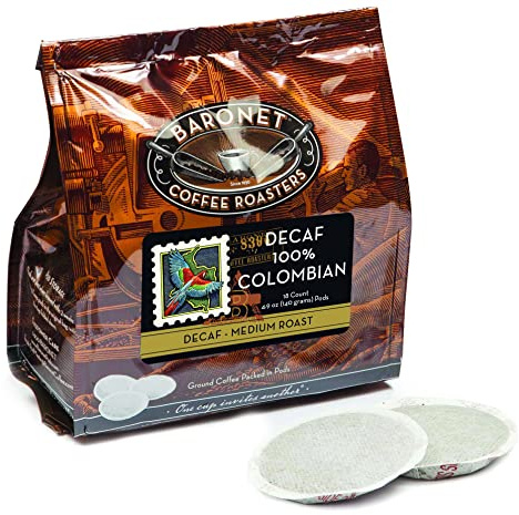 Baronet Coffee Pods [DECAF Colombian -54 Pods] Single Cup Use Like Senseo - 3 Bags of 18 Single Serve 8 Gram, Regular Strength, Medium Roast [DECAF Colombian]