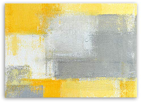 ge Bildet Bild auf Leinwand | Grey and Yellow II - abstrakt grau Gelb Weiß in 70x50 cm als Wandbild | Wand-deko Dekoration Wohnung modern Bilder | 1240