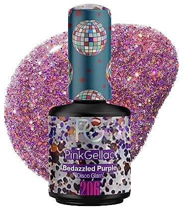 Pink Gellac Gel Nagellack UV, Veganes Nagelgel - 206 Bedazzled Purple 15 ml | Gelnagellack für UV Lampe, Einfache Anwendung Nail Polish für 14 Tage Salonqualität, Gellack Made in Holland