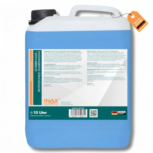 INOX® Scheibenreiniger Konzentrat 10 L – Streifenfreier Scheibenwischwasser-Zusatz gegen Insekten, Ölfilm und Nikotin für Auto, Werkstatt und Haushalt