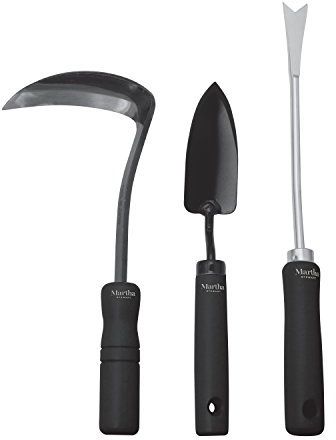 Martha Stewart Kit d'outils de Jardinage Japonais 3 pièces, Noir