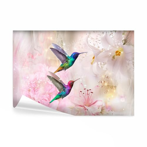 decomonkey Fototapete Blumen Vogel, 300x210 cm, XL, Kolibri Abstrakt bunt | Vlies, Schlafzimmer, Wohnzimmer, Design, Tapete, Fototapeten, Tapeten, Vliestapete, Wandtapete, moderne, Wandbild, Wand