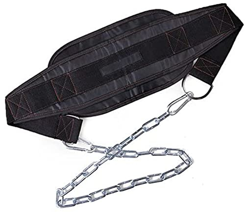 Neopren Dip Gürtel - mit Stahlkette und 2 Karabiner - für Gewichtheben, Fitness, Schutz für Rücken und Taille, verhindert Verletzungen, Krafttraining