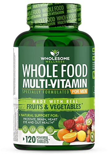 Wholesome Wellness Whole Food Multivitamin for Men - Natural Multi Vitamins, Minerals, Organic Extracts - Vegan Vegetarian - 120 Tablets