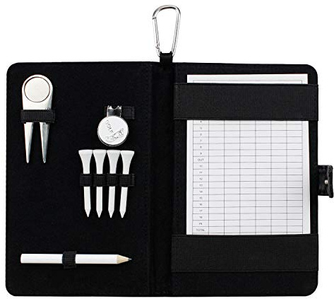 KOFULL Golf Scorecard Holder Leder mit Golf Ball Marker Tool Yardage Book Cover Camouflage Nylon Golf Pocketbook Golf Geschenke für Männer Golf Pencil Scorecard
