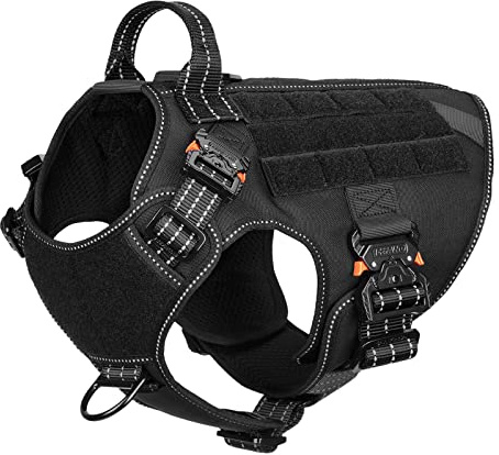 Icefang taktisches Hundegeschirr, Clip zur Befestigung der Leine an der Vorderseite, sodass ein Ziehen verhindert wird., M (Neck:16-22 ; Chest:25-31 ), Schwarze 4-fache Metallschnalle