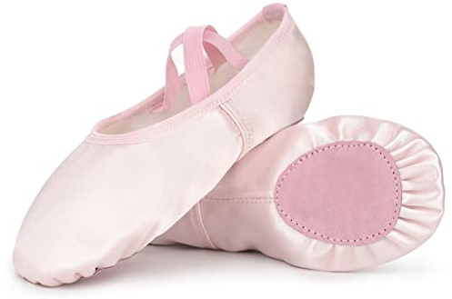 Soudittur Satin Ballet Slippers Girls Ballet Shoes Pink Split Sole Dance Flats Gymnastic Shoes for Children Kids/Women and Ladies (Size 7 UK Child)
