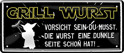 Grill Wurst - Vorsicht wenn sie eine dunkle Seite 28 x 12 Deko Blechschild 1580