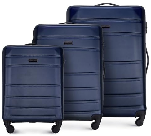 WITTCHEN valigia da viaggio set di 3 valigie trolley bagaglio a mano valigia a rotelle in ABS con 4 ruote spinner chiusura a combinazione maniglia telescopica Globe Line Blu Navy Ryanair/ITA Airways