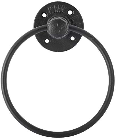 HighFree Industrial Towel Ring, Farmhouse Pipe Hand Towel Holder, Matte Black Wall Mounted Bathroom Hardware, Rustic Towel Ring for Bathroom (1)