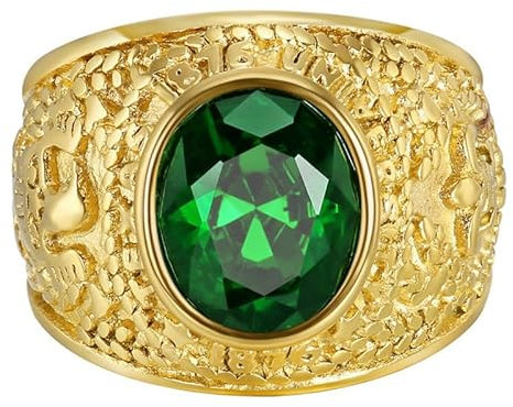 BOBIJOO Jewelry - Bague Chevalière Homme Université USA Fleur de Lys University Acier 316L Or Doré Plaqué - 71 (13 US), Vert - Acier Inoxydable 316