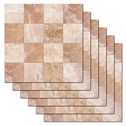 Hiser 6 Piezas Adhesivos Decorativos para Azulejos Pegatinas para Baldosas del Baño/Cocina Estilo de Mosaico Simple Resistente al Agua Pegatina de Pared (20x20cm,Albaricoque)