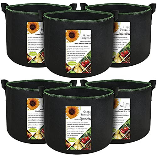 Giant Sungold 6er-Pack Pflanztaschen mit 2,7 l Fassungsvermögen, atmungsaktive Stofftöpfe mit Griffen, verdickter Vliesstoff, Pflanzgefäße für Gemüse, Blumen, Pflanzen, Pflanzgefäße für den Garten