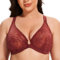 MELENECA Women's Front Fastening Underwire Plus Size Racerback Non Padded Sexy Lace Bra Cabernet Red 38D