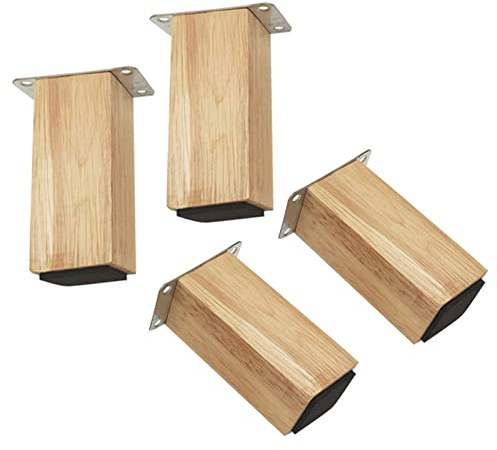 Moderne Massivholz Möbelfüße,Eiche Sofabeine TV-Schrankfüße,Couchtischbeine Bettbeine,Couch Sessel Bücherregalbeine Bettfüße,3 Farben,4 Größen,mit Zubehör,4pcs (12cm/4.7in,Wood color)