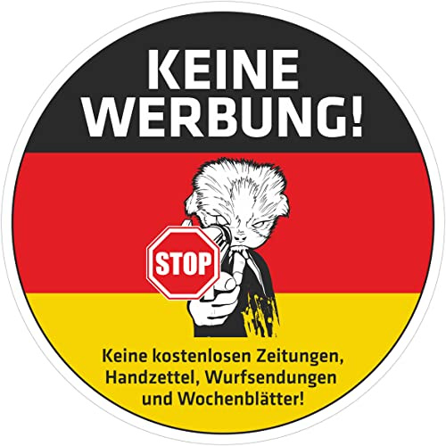 INDIGOS UG Briefkasten Aufkleber - Keine Werbung! - Fahne Deutschland - 1 Stück 95x95 mm - Keine kostenlosen Zeitungen, Handzettel, Wurfsendungen und Wochenzeitungen! - selbstklebend - lustig