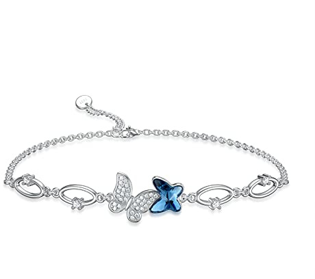 Flpruy Mariposa/libélula pulsera, joyas mariposa libélula azul/púrpura cristal damas de honor pulsera plata 925 mujer regalo de graduación para niñas mujeres, Adjustable (17.78 cm + 2 extension