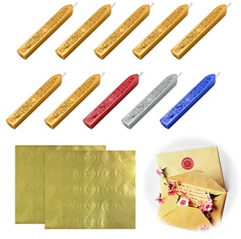10 Stück Siegelwachsstäbe mit Docht Antike Feuer-Totem Gravur für Versandumschlag Siegel-Manuskript Stempel Vintage Siegelwachs