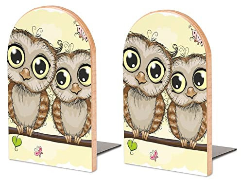 Packung Mit 2 Buchstützen Cartoon Eulen Süße Tiere Im Baum Rutschfester Bücherständer Aus Holz Bücherregal Bücherhalter Für Home Desk Office Library