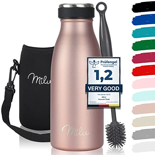 Milu Edelstahl Trinkflasche 350ml, 500ml, 750ml, 1L, 1,5L – Thermosflasche für Kinder Erwachsene auslaufsicher Isolierflasche Kohlensäure geeignet– inkl. Reinigungsbürste (Rose Gold, 350ml)