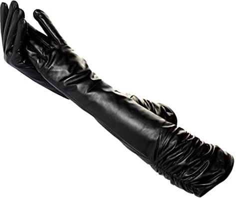 Lange Lederhandschuhe für Damen, lange Lederhandschuhe, dunkelgraue Winterhandschuhe für Damen