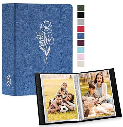 Lanpn Fotoalbum 10x15 100 2 Packungen, Klein Mini Leinen Einstecken Einsteckalbum für Hochformat Fotos Bilder Blau
