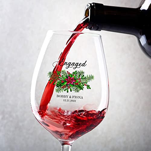 Rimego Juego de 2 copas de vino tinto personalizadas para parejas comprometidas, adorno para árbol de Navidad, copas de vino tinto o blanco de 17 onzas, copas de vino tinto o blanco para fiestas,