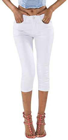 Nina Carter P132 Jean Capri Skinny Fit pour Femme Pantacourt Taille Haute Effet Usé et Lavage, Blanc (P132-9), XXL