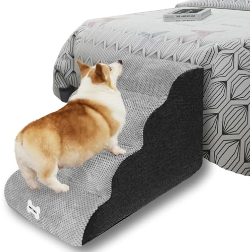 WGYTECH Hundetreppe 4 Stufen Haustiertreppe für Sofa und Bett Hochdichtem Schwamm Hunde Treppe Waschbar Bezug&Rutschfestem Boden Hunderampe Hunde und Katzen L72xW40xH50cm