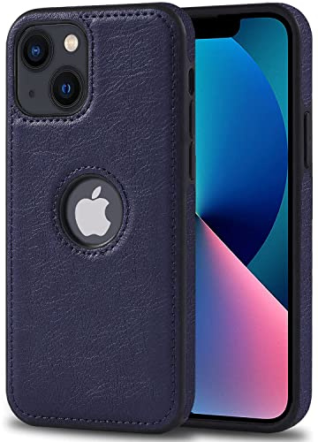 AIOVETEAB Funda Compatible con iPhone 13 Mini, Slim Premium PU Cuero Retro Business Antiarañazos Anti-Choques Case Funda de Piel Protectora para iPhone 13 Mini (Azul)