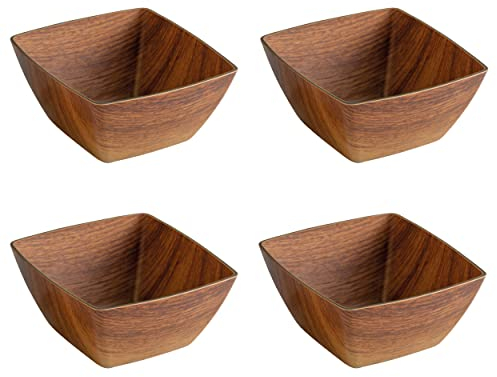 BATANIA 4 x Obst- und Salatschüssel | Obstkorb | Kunststoff in Holz-Optik | Große Bowl (Eckig | 0,45 Liter), 4 Stück