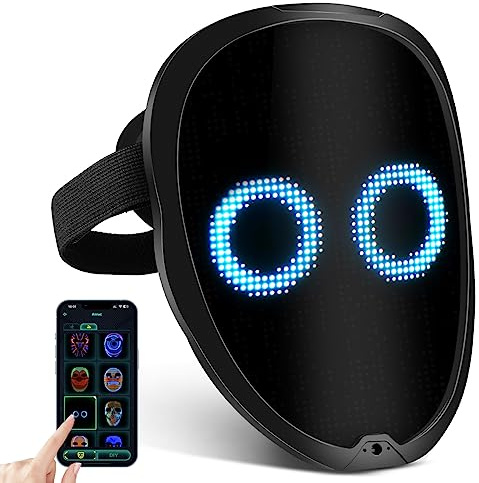 Maschera Viso A LED Luminosa,Maschera A LED Ricaricabile Con Modalità Di Trasformazione Del Viso Con Rilevamento Dei Gesti,Supporto Controllo Tramite APP Per iOS Android,Adatta Per Cosplay Halloween