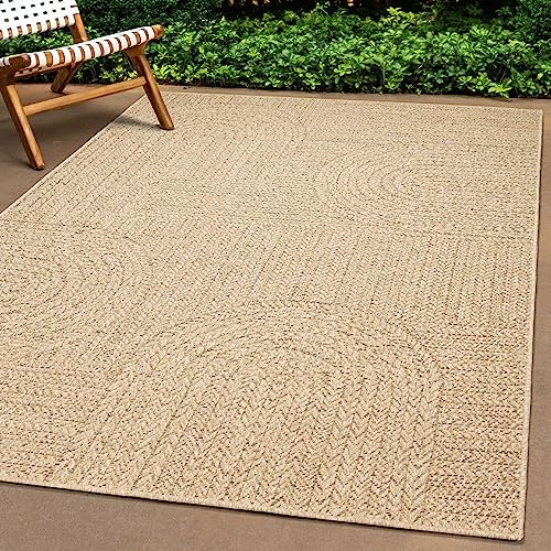 Teppich-Traum In- & Outdoor Teppich Uni Sisal-Optik Beige Braun 160x230 cm | Pflegeleicht, UV-beständig, robust und langlebig, flach gewebt, für Terrasse, Balkon, Garten, Wintergarten und Essbereich
