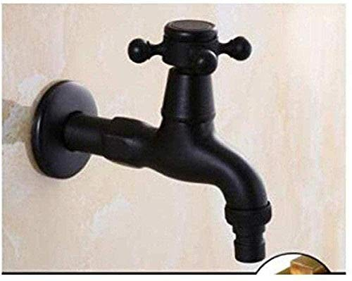 Wandmontierter Vintage-Wasserhahn, Wasserhahn aus Messing, schwarz, geölt gebürstet, doppelt mit Waschmaschinen-Wasserhahn, Badezimmer, Eck-Wasserhahn, Garten-Außenmischer