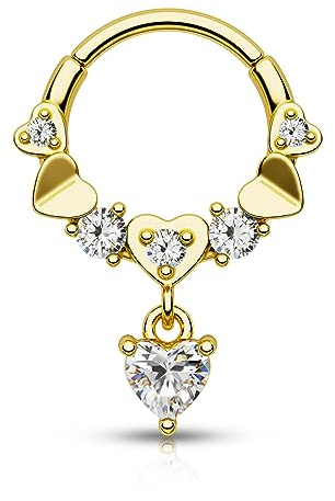CM Crareesi Mania Herz Septum Ringe 16G baumeln Septum Piercing Schmuck 316L Edelstahl Herz CZ Daith Helix Piercing Schmuck