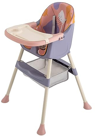 Seggioloni per bambini a partire dai 6 mesi in su, seggiolone regolabile in altezza, con doppio vassoio rimovibile, seggiolone per l'alimentazione per neonati, ragazzi e ragazze (viola + rosa)