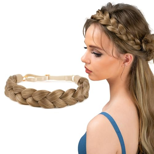 BOFUNX Damen Zopf Geflochten Stirnband Haarband 2 Stränge Kunsthaar Trachten Haarband Wide geflochtenes Stirnband Haarteil Haarschmuck für Hochzeit Bayern Volksfest Oktoberfest Dirndl