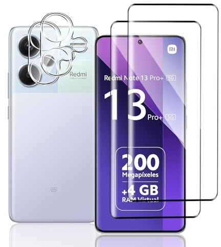 TUTUO Protector de Pantalla para Xiaomi Redmi Note 13 Pro Plus 5G, [2+2 Piezas] 3D Cristal Templado + Protector de Lente de Cámara, Antiarañazos, Sin Burbujas, 9H Dureza 3D Vidrio Templado